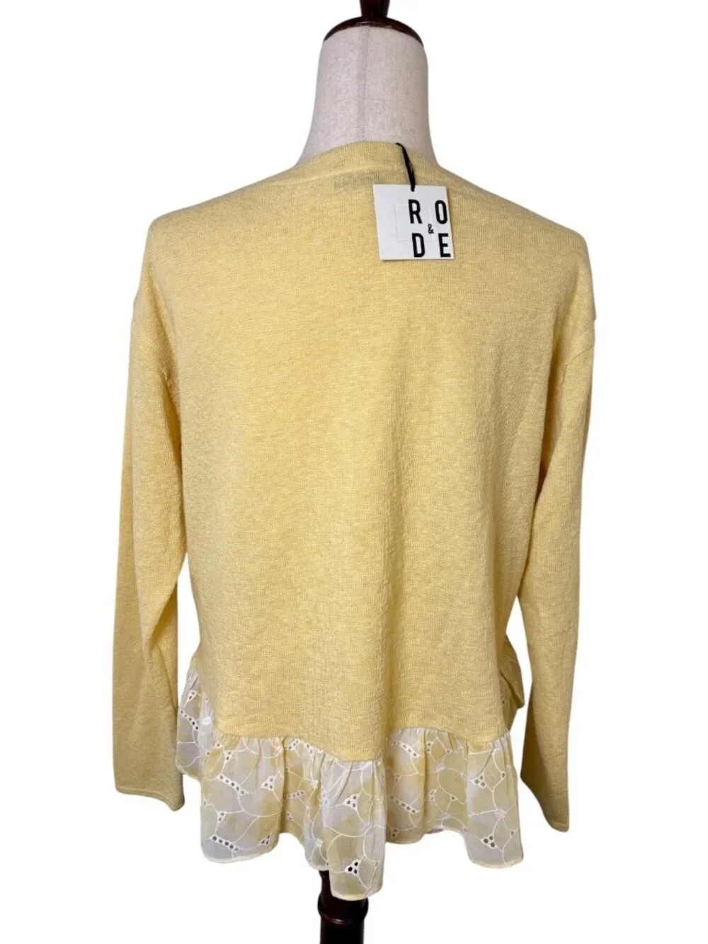 Ro&De Yellow V-Neck Terry Knit Sweater Top Eyelet Ruffle Hem NWT Medium